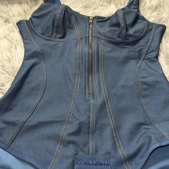 Popilush Shapewear Denim Square Neck Tummy Control Slimming Tank Corset Bodysuit - Picture 4 of 10